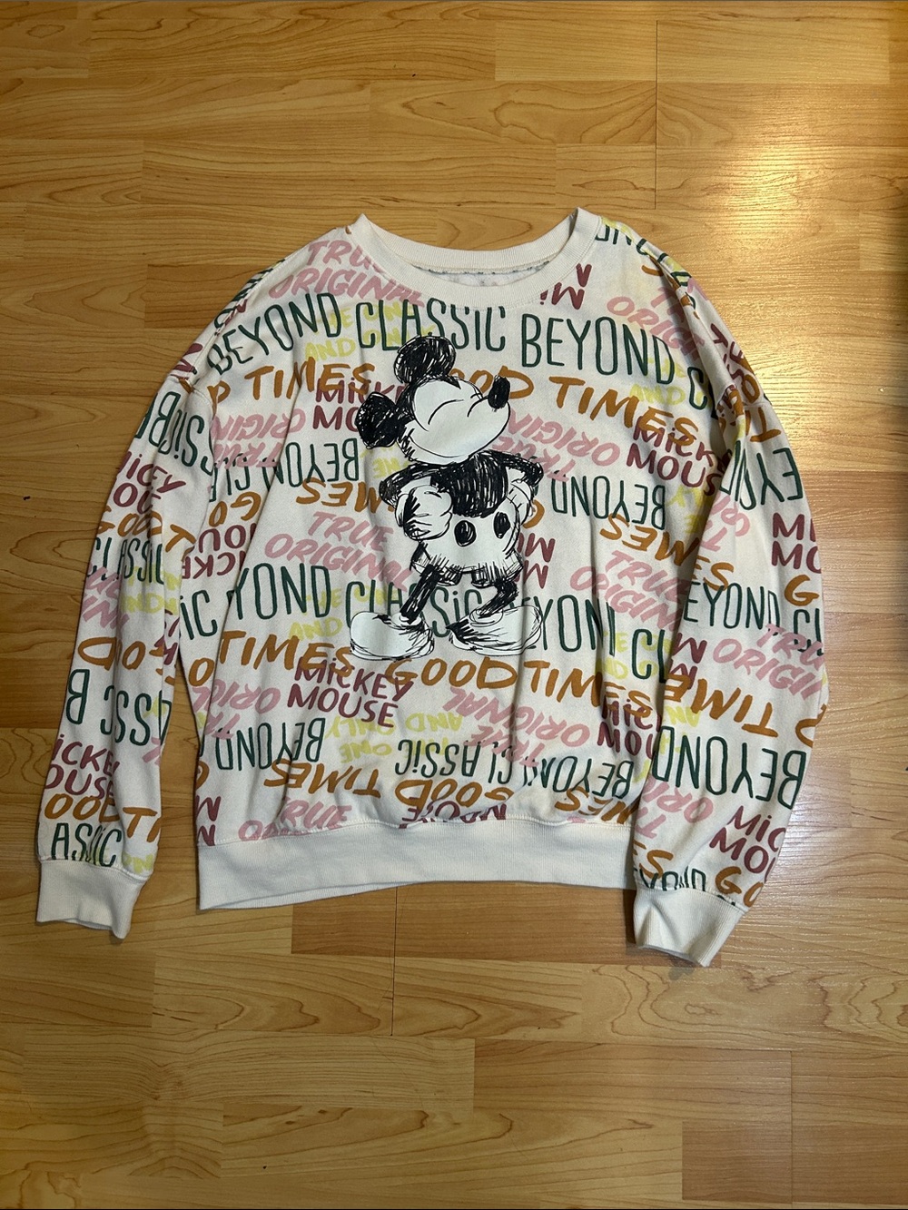 Disney Crewneck Sweatshirt with Multicolor Lettering and Mickey Graphic